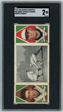 1912 T202 Hassan Triple Folder Knight/Johnson Knight Catches A Runner SGC 2