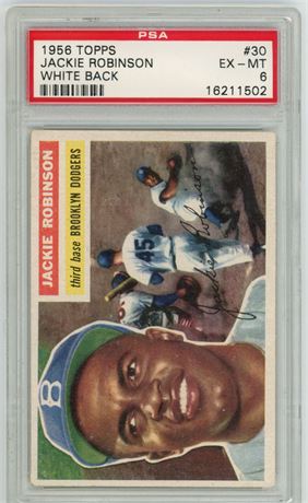 1956 Topps #30 Jackie Robinson White Back PSA 6 EXMT