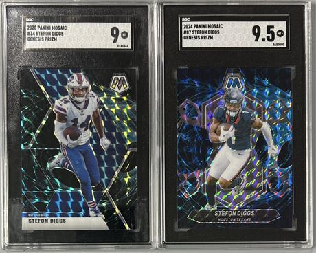 2020-24 Panini Mosaic Stefon Diggs Genesis Prizm SGC Graded Lot (2)