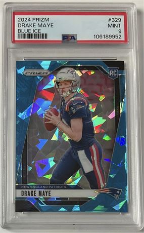 2024 Panini Prizm #329 Drake Maye RC Blue Ice Prizm 83/99 PSA 9 MINT