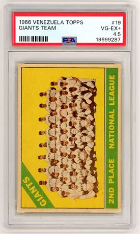 1966 Venezuela Topps Giants Team PSA 4.5 VGEX+ Pop 1 Only 10 Higher