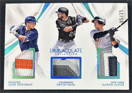 2017 Panini Immaculate 5/25 Aaron Judge & Alex Bregman Triple Player Patch