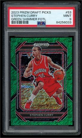 2023 Prizm Draft Picks #53 Stephen Curry Green Shimmer FOTL 2/3 PSA 9