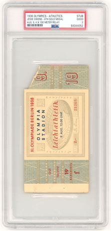 1936 Olympics-Athletics Ticket Stub Jesse Owens 4th Gold Medal 4x100 Relay PSA 2