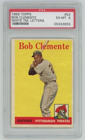 1958 Topps #52 Roberto Clemente White Team Letters PSA 6 EXMT