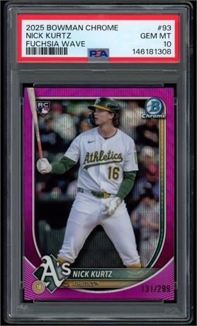 2025 Bowman Chrome #93 Nick Kurtz Fuchsia Wave RC 131/299 PSA 10