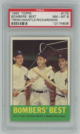 1963 Topps #173 Bombers' Best Tresh/Mantle/Richardson PSA 8 NMMT