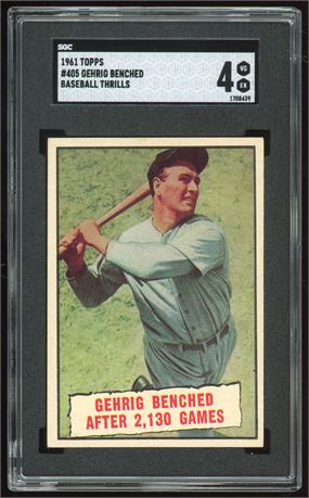 1961 Topps Baseball Thrills #405 Gehrig Benched SGC 4 VGEX