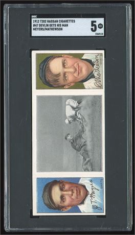 1912 T202 Hassan Triple Folder Meyers/Mathewson #47 Devlin Get His Man SGC 5 EX
