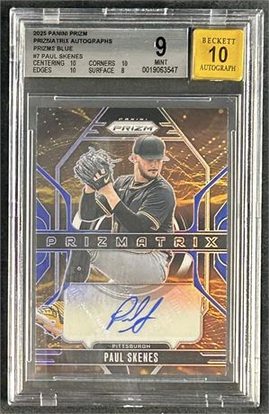 2025 Panini Prizm #7 Paul Skenes Prizmatrix Autos Prizms Blue 9/49 BGS 9 Auto 10