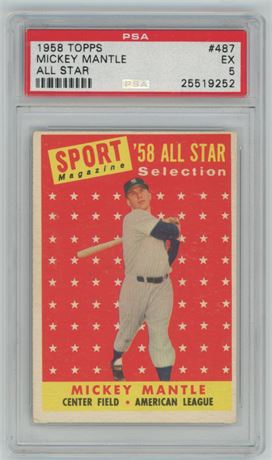 1958 Topps #487 Mickey Mantle All Star PSA 5 EX