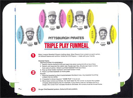 1977 Burger Chef Fun Meal Pittsburgh Pirates Uncut Panel