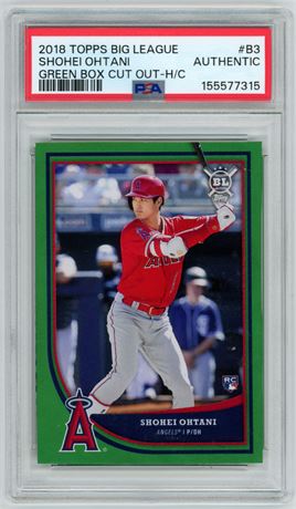 2018 Topps Big League Shohei Ohtani RC Green Box Cut Out H/C PSA Authentic