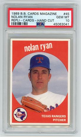 1989 Baseball Cards Magazine #45 Nolan Ryan Repli Cards Hand Cut PSA 10 GEM MINT