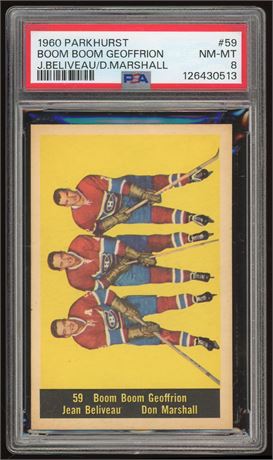 1960 Parkhurst #59 Boom Boom Geoffrion/J Beliveau/D Marshall PSA 8 NMMT