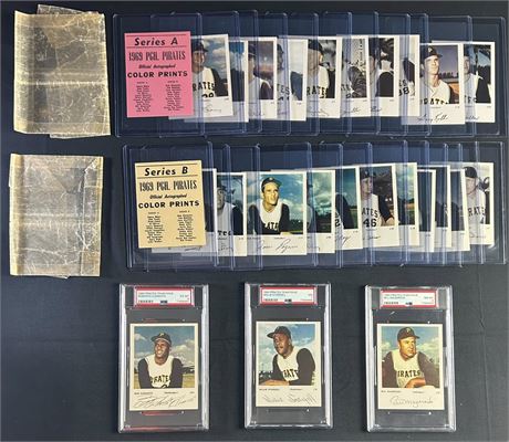 1969 Pirates Team Issue Complete Set (1-24) w/ 3 PSA, Original Bags & Checklists
