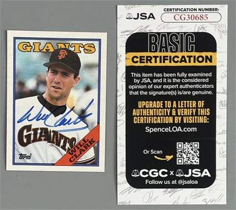 1988 Topps #350 Will Clark Auto JSA NM