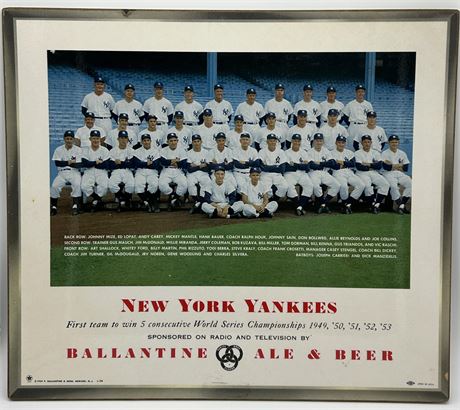 1954 New York Yankees Ballantine Beer Team Photo On Wooden Board (READ)