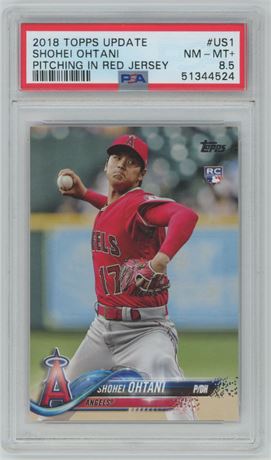 2018 Topps Update Shohei Ohtani RC Pitching in Red Jersey PSA 8.5 NMMT+