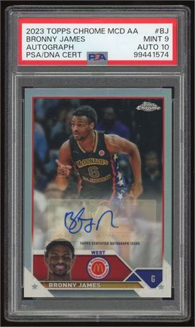 2023 Topps Chrome McDonalds All American Bronny James PSA 9 Auto 10