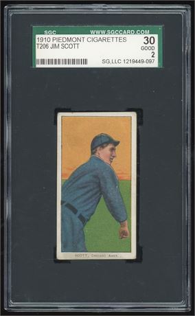 1910 T206 Piedmont Jim Scott SGC 2 GOOD