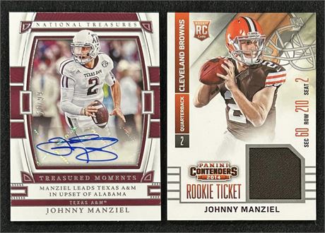 Johnny Manziel Lot (2) w/ RC Patch and 2023 National Treasures Auto 77/99