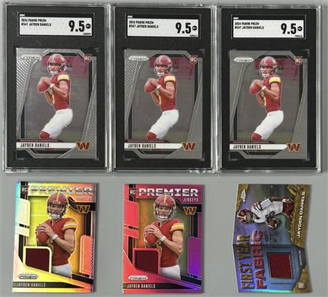 2024 Panini/Topps Jayden Daniels RC Lot w/3 Relics & 3 SGC 9.5