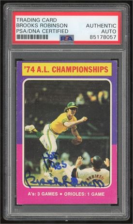 1975 Topps #459 '74 AL Championships Brooks Robinson Auto PSA AUTH