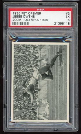 1936 Pet Cremer #3 Jesse Owens RC 200M Olympia 1936 PSA 5 EX
