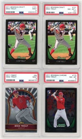 2011 PSA Graded Mike Trout Rookie Lot (4) w/ Bowman Chrome, Draft, and Finest