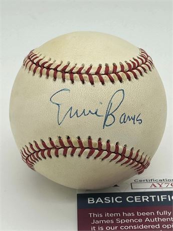 Ernie Banks Autographed Official National League Baseball (JSA)