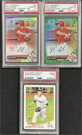 2013-17 Graded RC Lot w Nick Senzel Green Shimmer 25/99 & REF Autos, Yelich RC