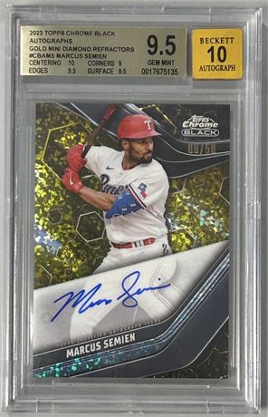 2023 Topps Chrome Black Auto Gold Mini Diamond Ref Marcus Semien BGS 9.5 Auto 10