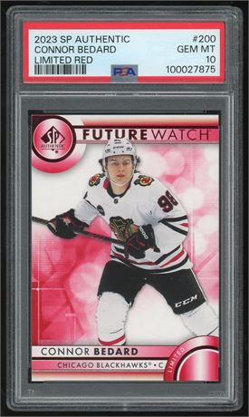 2023 SP Authentic #200 Future Watch Connor Bedard RC Limited Red PSA 10 GEM MINT