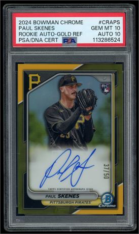 2024 Bowman Chrome Paul Skenes RC Rookie Auto Gold Ref 37/50 PSA 10 Auto 10