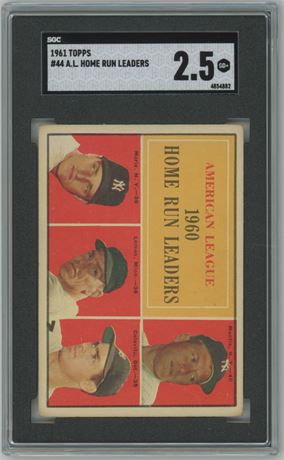 1961 Topps #44 AL Home Run Leaders Mantle/Maris SGC 2.5 GOOD+