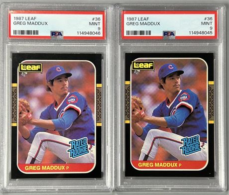 1987 Leaf #36 Greg Maddux RC PSA 9 MINT LOT (2)