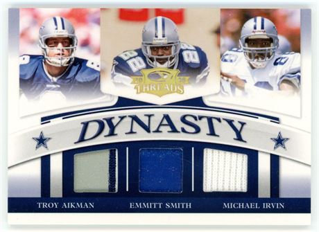 2008 Donruss Threads Aikman, Smith, Irvin Dynasty 29/50 Triple Game Used Patch