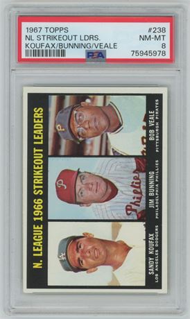 1967 Topps #238 NL Strikeout Leaders Koufax Bunning Veale PSA 8 NMMT