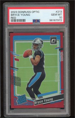 2023 Donruss Optic #213 Bryce Young Rated Rookie Red 65/99 PSA 10 GEM MINT