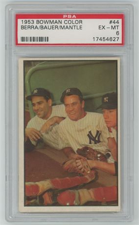 1953 Bowman Color #44 Berra/Bauer/Mantle PSA 6 EXMT