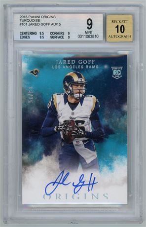 2016 Panini Origins #101 Jared Goff RC Turquoise Auto 6/15 BGS 9 Auto 10