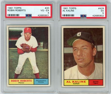 1961 Topps Kaline/Roberts PSA VGEX to EX Graded Lot (2)