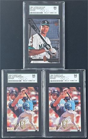 (3) 1994 SP & Flair Alex Rodriguez SGC Graded RC Lot