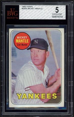 1969 Topps #500 Mickey Mantle BVG 5 EX