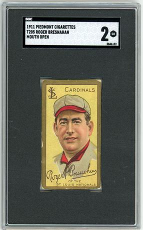 1911 T205 Hassan Roger Bresnahan Mouth Open SGC 2 GOOD