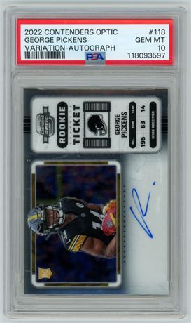 2022 Contenders Optic #118 George Pickens RC Variation On Card Auto PSA 10