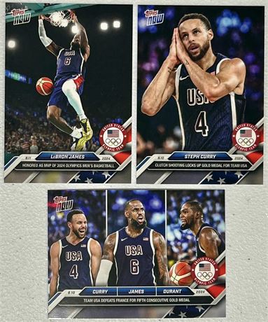 2024 Topps Now USA Olympics Basketball Lot (3) Lebron Curry Durant