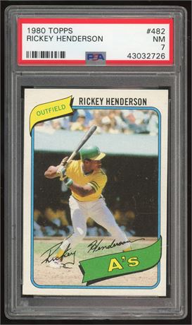 1980 Topps #482 Rickey Henderson RC PSA 7 NM