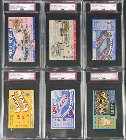 1936-1969 Army vs. Navy PSA Graded Ticket Stub Lot (6)